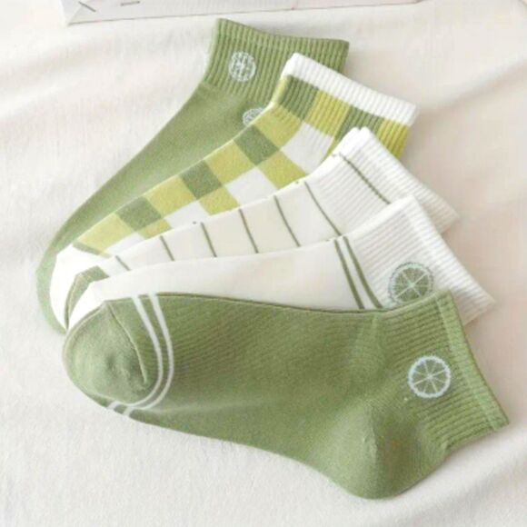 Accessories - Lime Fruit ankle socks 5pk plaid stripes